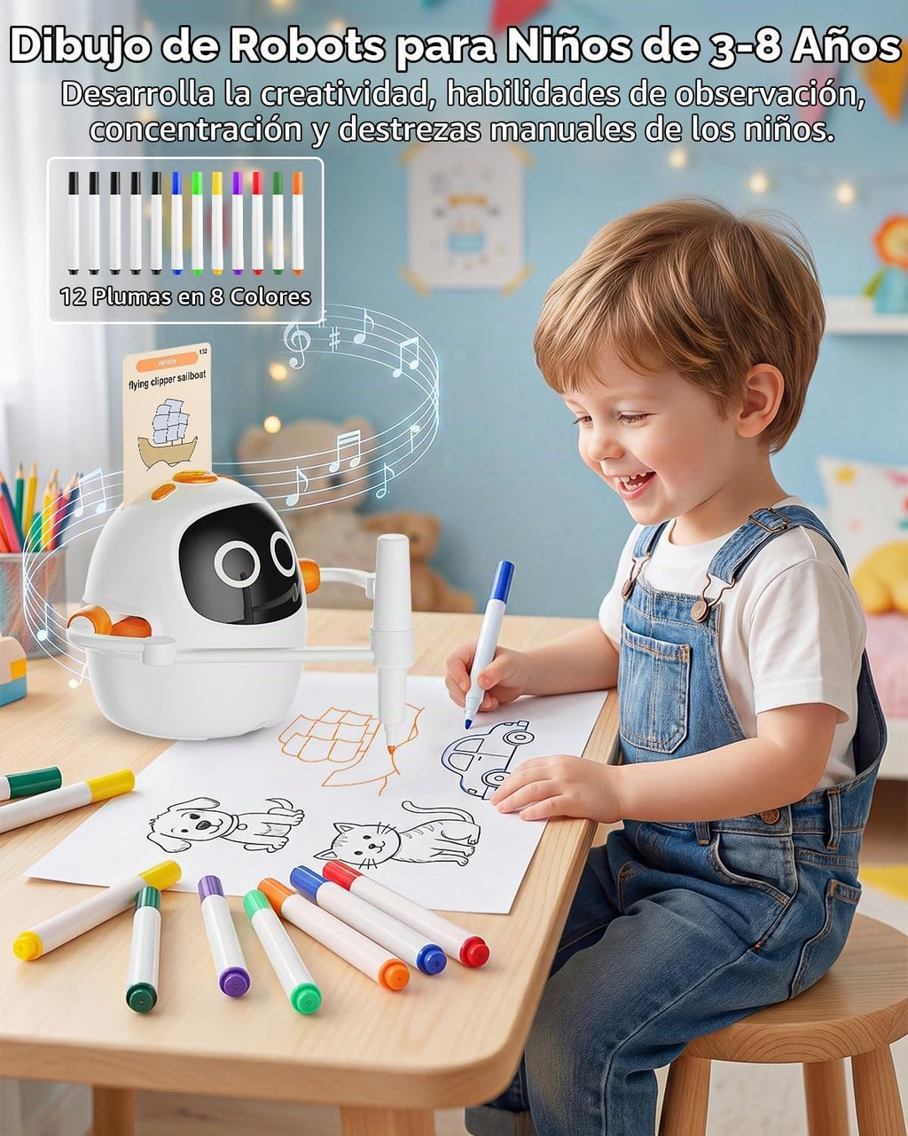 Robot de dibujo para niños, máquina educativa interactiva recargable del