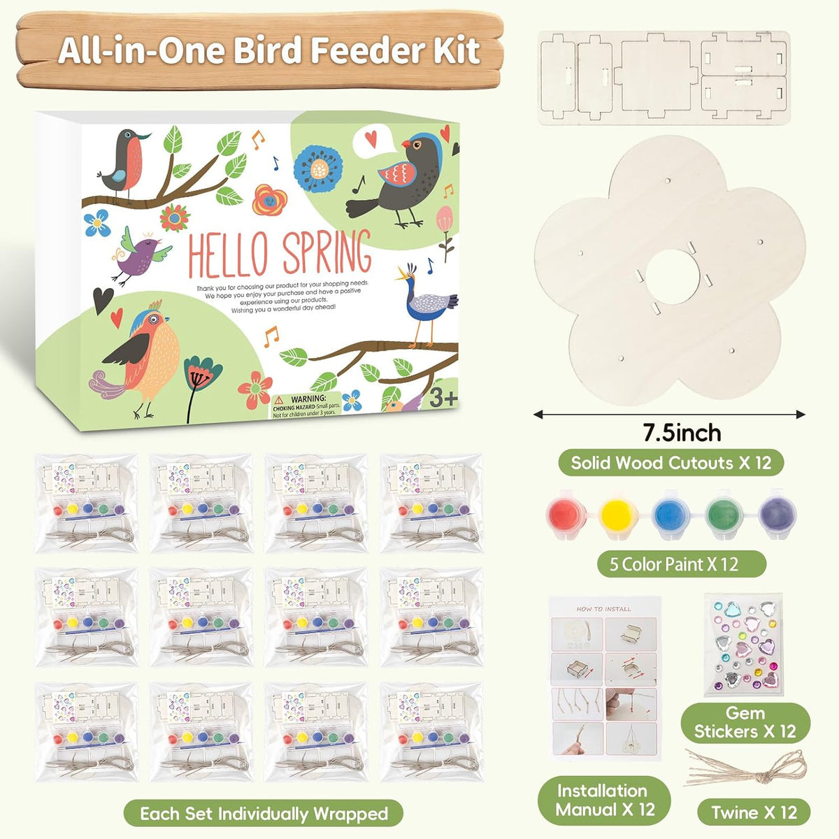 Juego de 12 comederos para pájaros para niños de 3 a 12 años