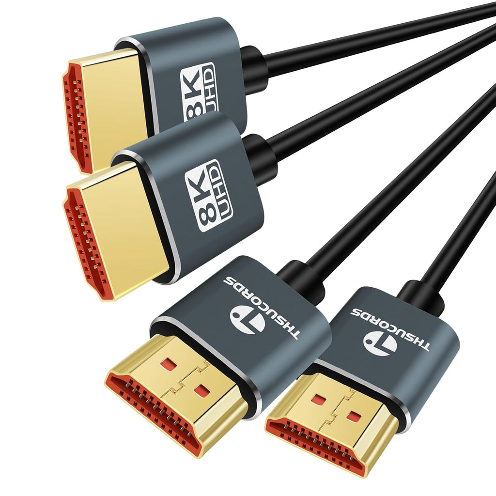 Paquete de 2 cables HDMI 8K 4K ultra finos de 15 pies, delgado y flexible, suave de alta velocidad, compatible con cable HDMI 2.1 4K @120Hz 8K @60Hz 48Gbps para Roku TV/HDTV/PS5/Blu-ray