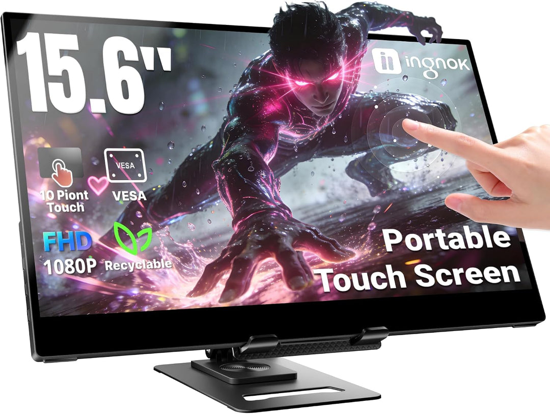 Ingnok Monitor portátil, pantalla táctil de 10 puntos de 15.6 pulga...