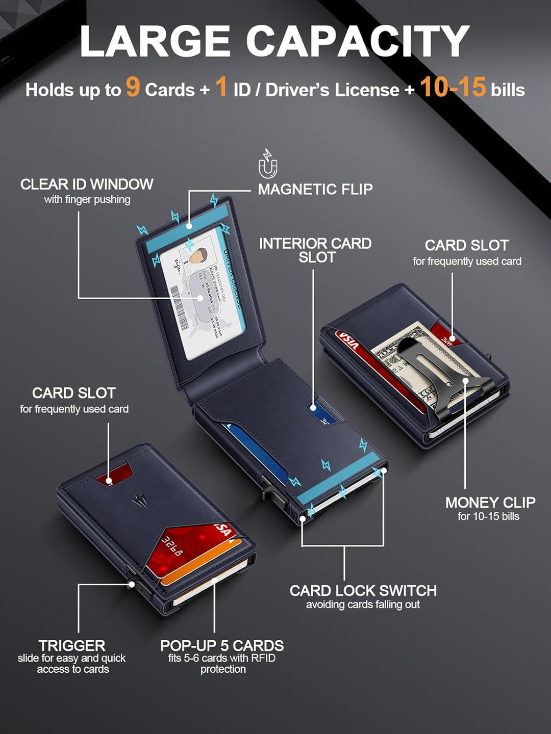 Cartera para hombre, delgada y minimalista con clip para dinero y v...