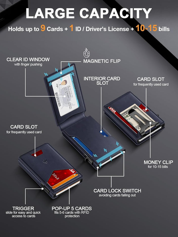 Cartera para hombre, delgada y minimalista con clip para dinero y v...