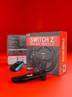 Orzly Volante Compatible con Switch 2 (Consola 2025) – Paquete Twin de Accesorios de Volante para Joy-Con Controllers y Juegos de Carrera de MarioKart (2 Volantes Neutros/Negros) Empacado como Regalo