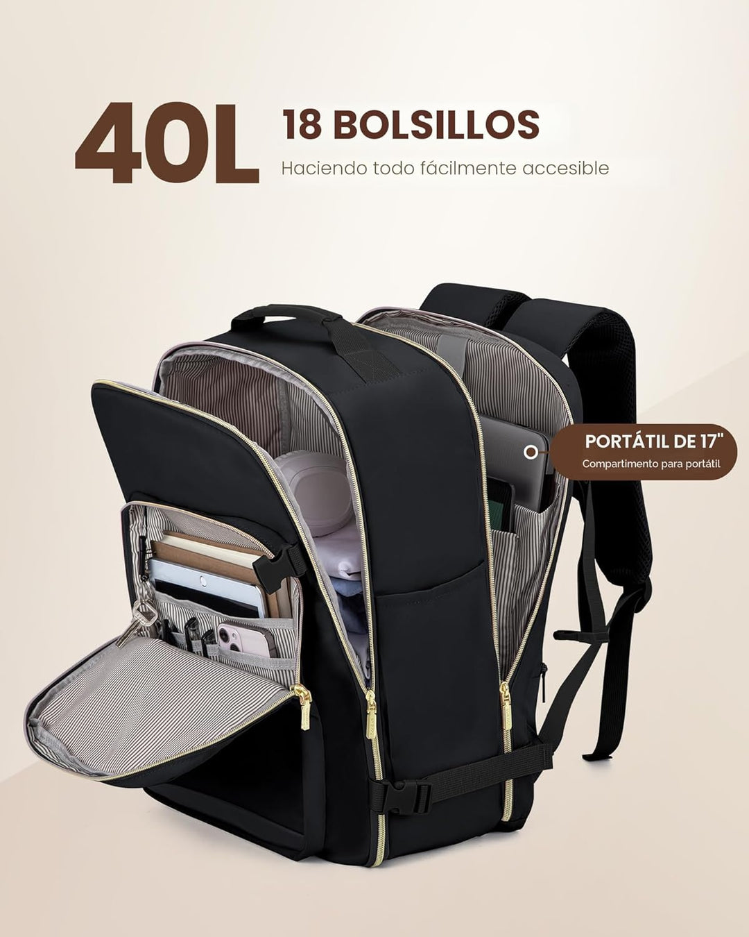 LOVEVOOK Mochila de viaje para mujeres y hombres, 40L, aprobada por...