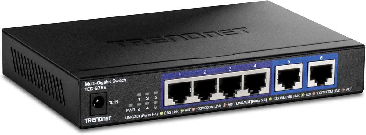 TRENDnet - Interruptor 10G de 6 puertos, 4 puertos RJ-45 Base-T de 2,5 G, TEG-S762