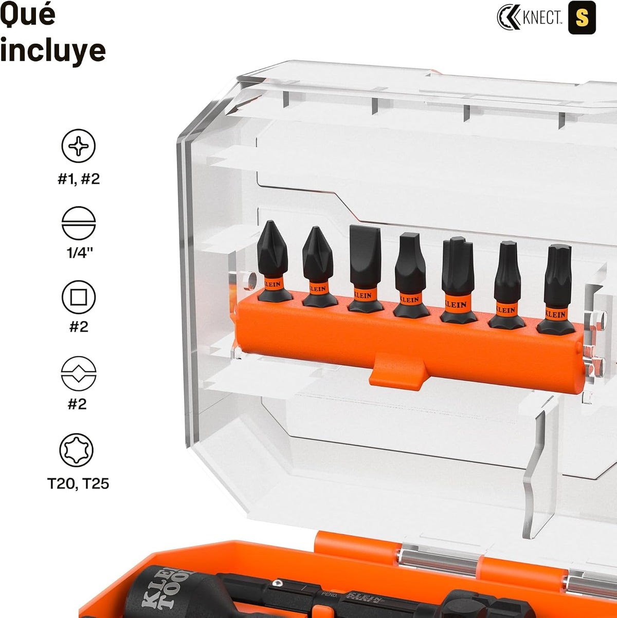 Klein Tools 65301KNECT Juego de llaves de impacto, KNECT (S) Juego de herramientas SAE de paso y zócalo abatible, adaptador de destornillador de impacto, organización de herramientas MODbox