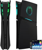 Cubiertas Frontales para PS5 Pro Edition Digital con tira de luz RGB y filtro de polvo con ventilas de enfriamiento DOBEWINGDELOU 400+ efectos anillo de luz LED, placa frontal de consola, kit de decoración de accesorios negro