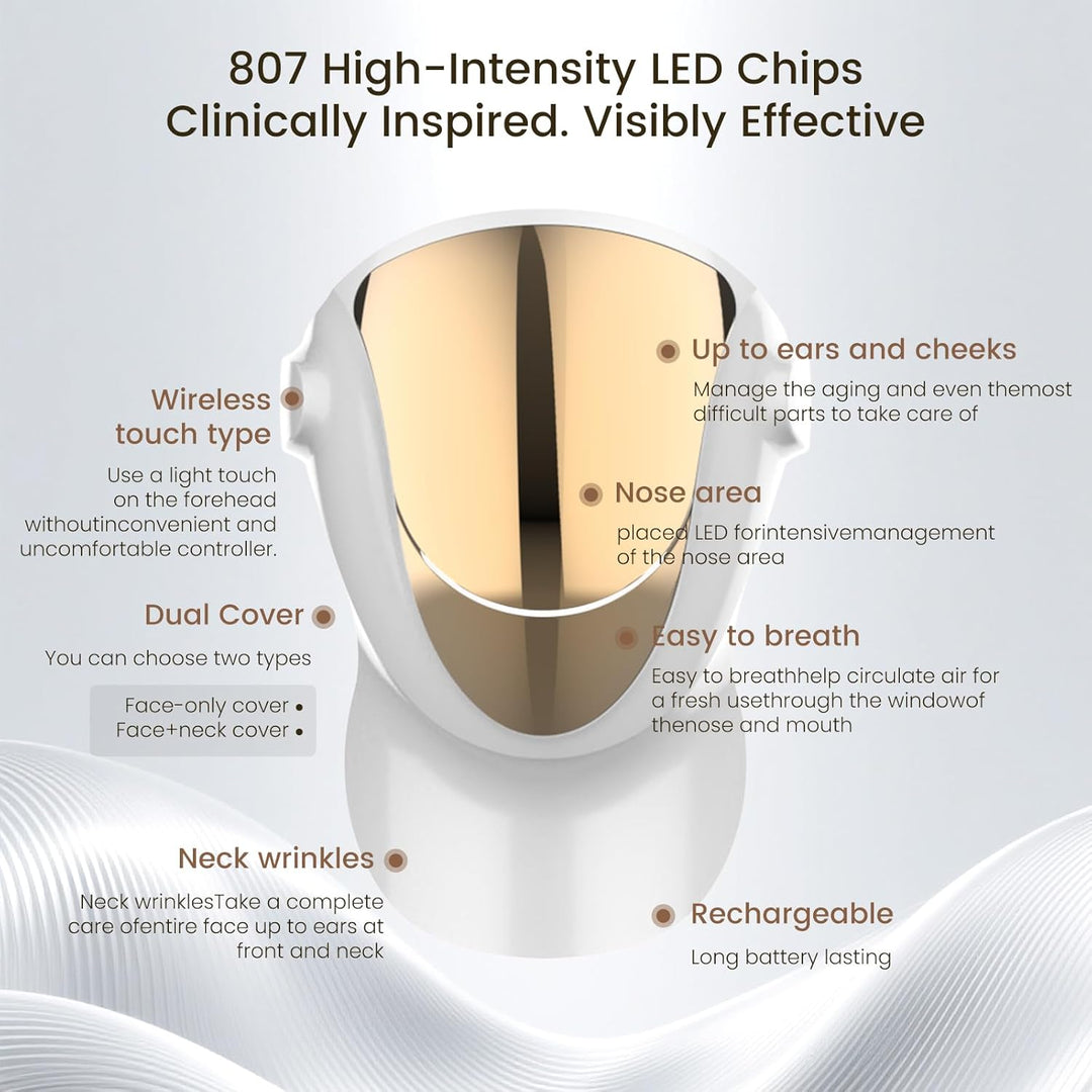 Aphrona Máscara facial con luces LED Halo, terapia de luz LED para...