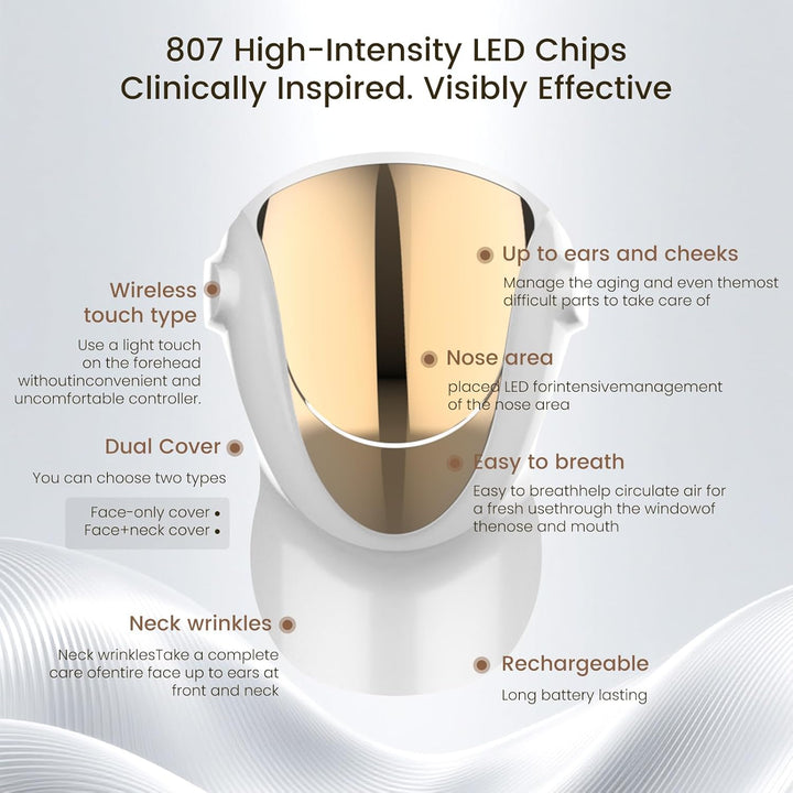 Aphrona Máscara facial con luces LED Halo, terapia de luz LED para...