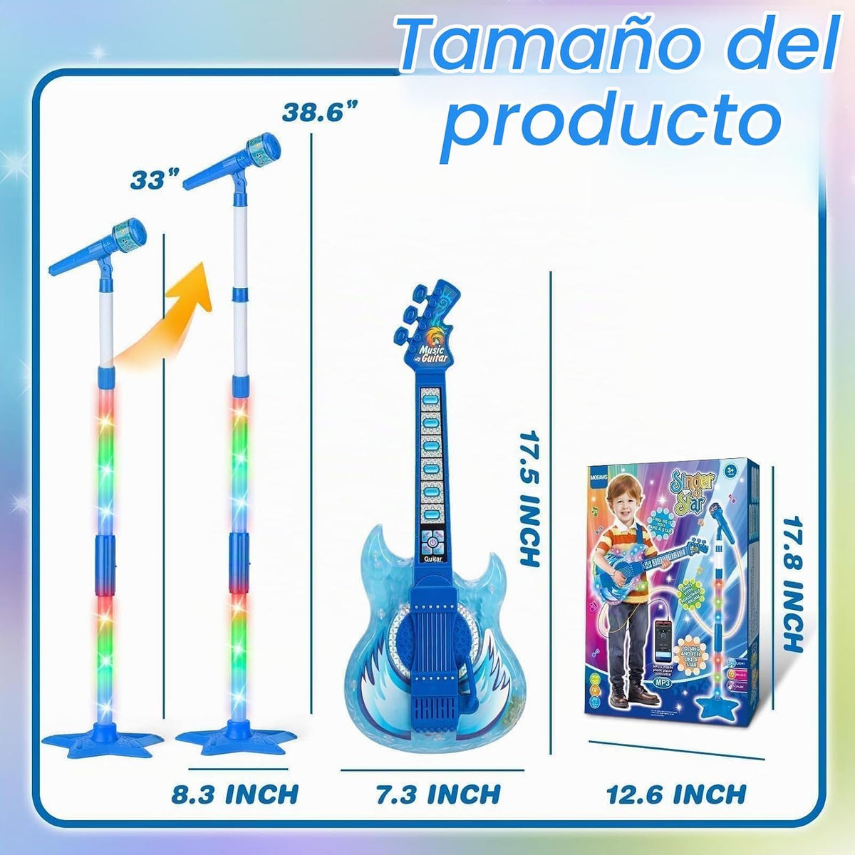 Kids Guitar y Microphone Set, Toddler Musical Instrument Toy, Blue