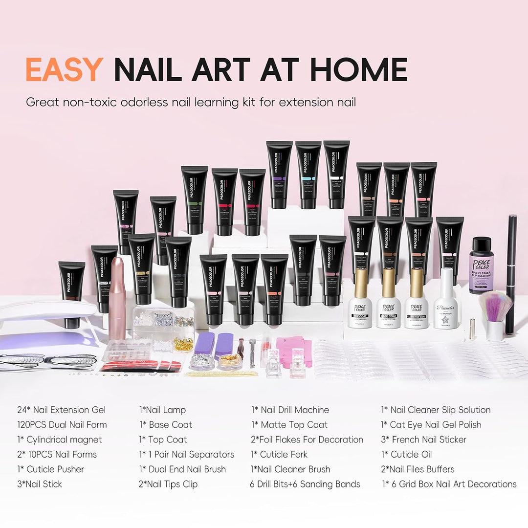 PEACECOLOR 52Pcs Kit de Gel de Uñas de Poli con Taladro y Luz UV, 2...