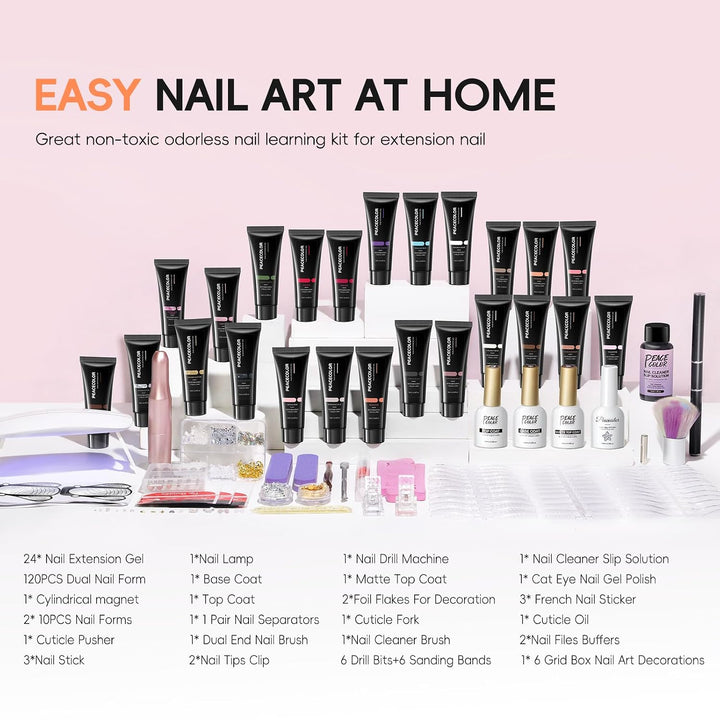 PEACECOLOR 52Pcs Kit de Gel de Uñas de Poli con Taladro y Luz UV, 2...