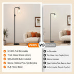 Lámpara 【Actualizada】Lámpara de pie regulable para sala de estar con pantalla de cristal transparente, lámpara de pie de vidrio moderno negro con bombilla LED de 900 lm incluida, lámpara alta de pie de arco para dormitorio, oficina, sala de lectura