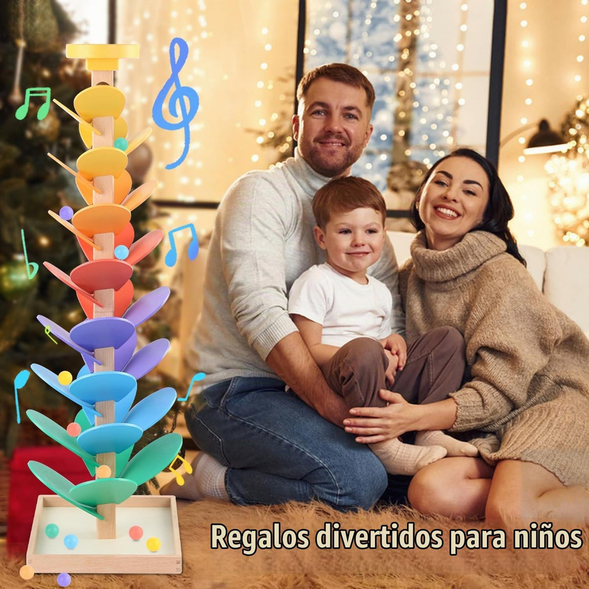 Carrera de mármol de madera para 4-8 árboles de música Montessori Color Sorting Toys 3-5