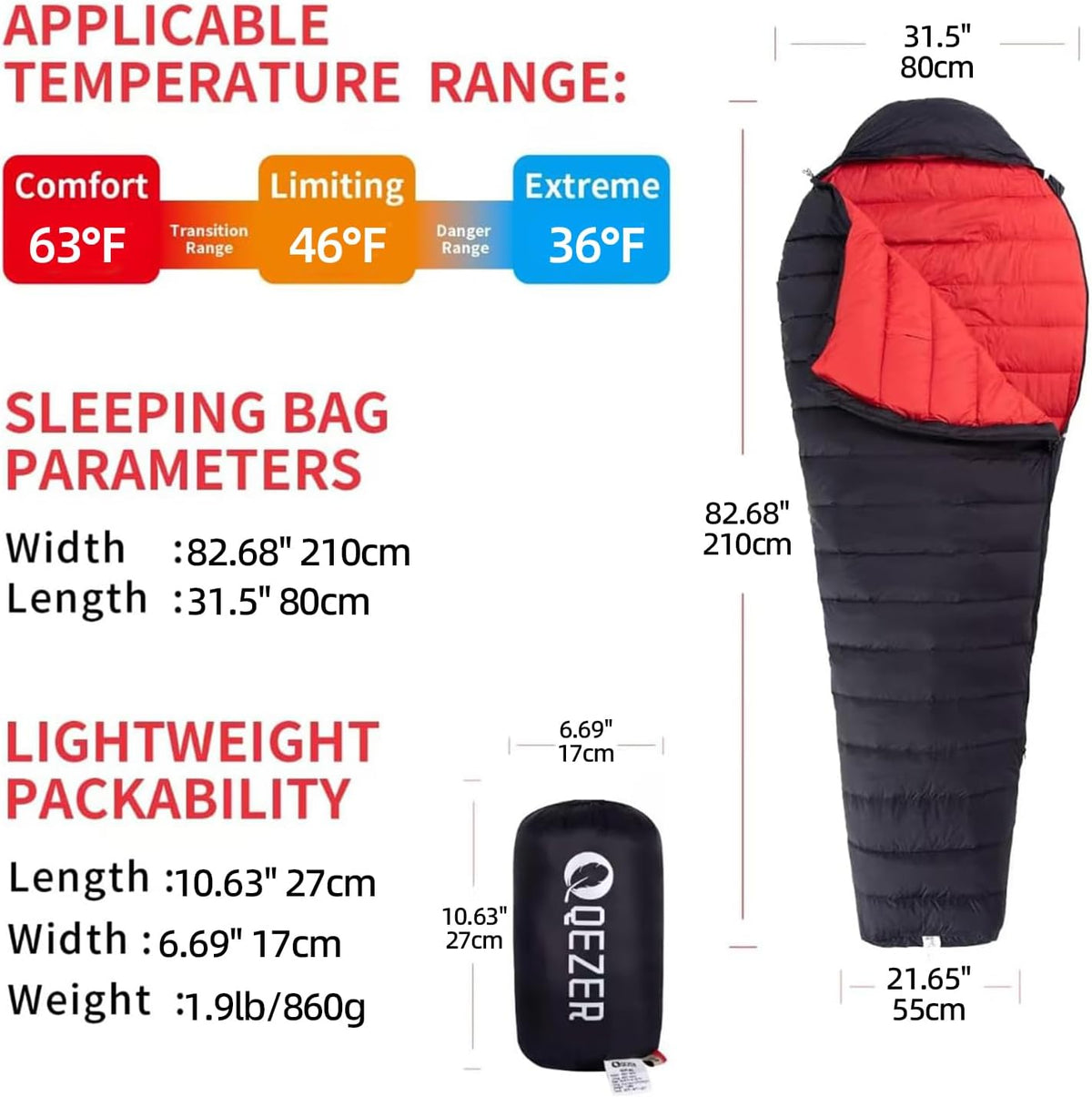 Saco de Dormir para Adultos 0 Grados - Trekking con Clima Frío