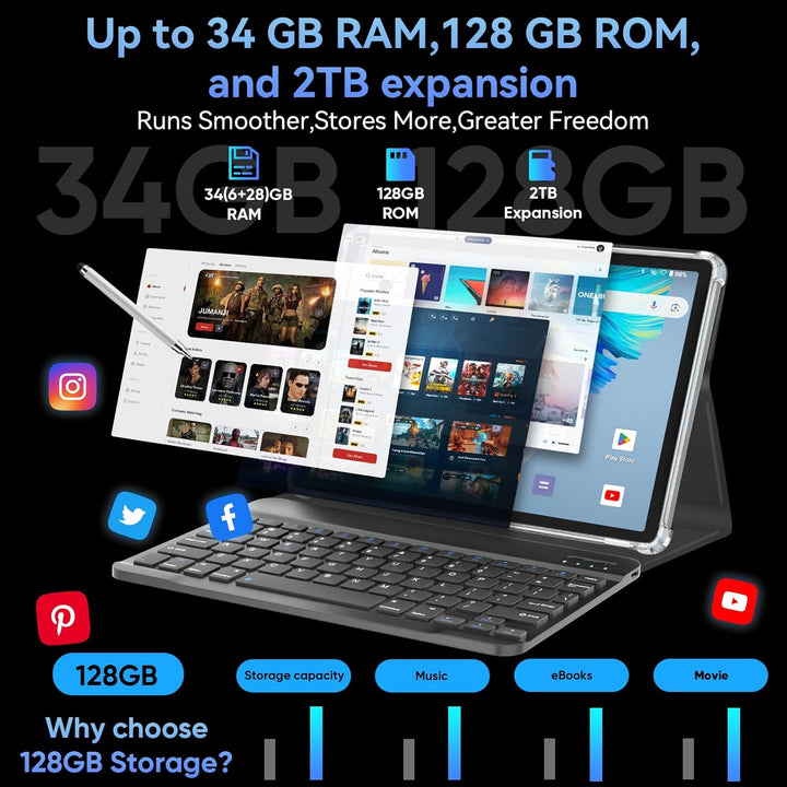 HNVHNV Tableta Android 16 de 11 pulgadas con teclado, 34 GB+128 GB+...