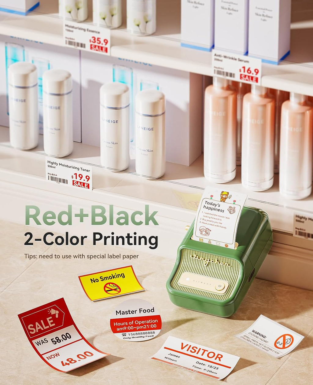 NIIMBOT Label Maker, B21 Pro 300DPI Impresora de pegatinas HD para fotos, verde