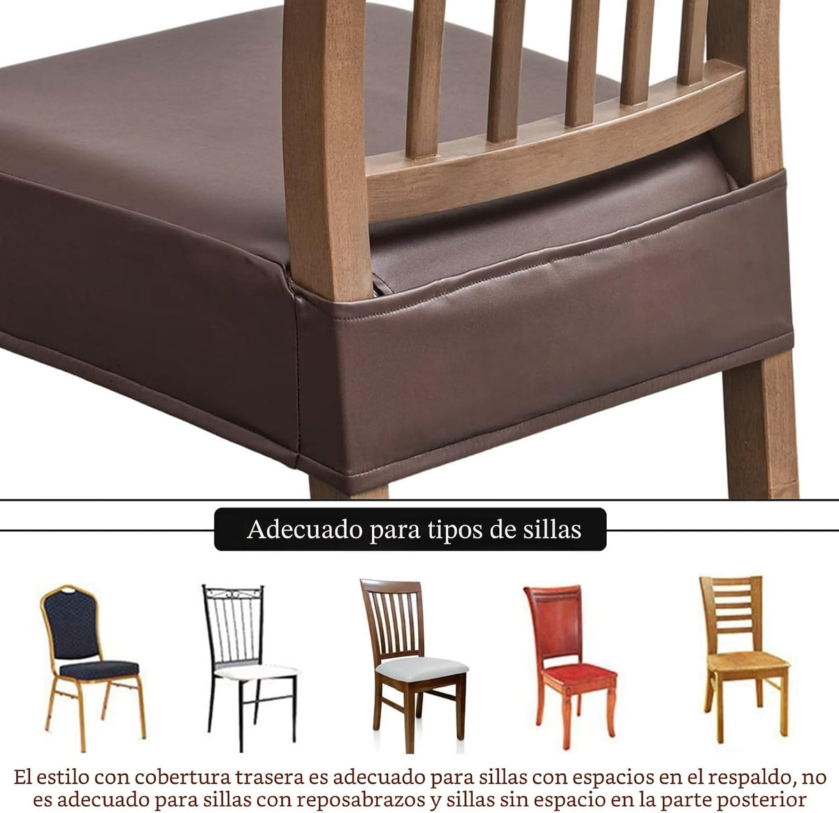 Fundas impermeables para asientos de sillas de comedor, juego de 4, fundas de asiento de cuero PU para sillas de comedor, fundas de asiento extraíbles lavables para sillas, fundas protectoras