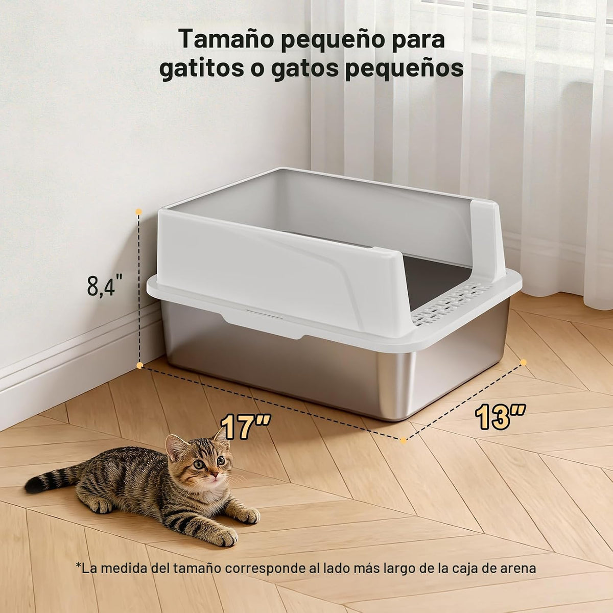 FURTIME Caja de arena para gatos de acero inoxidable, caja de arena de
