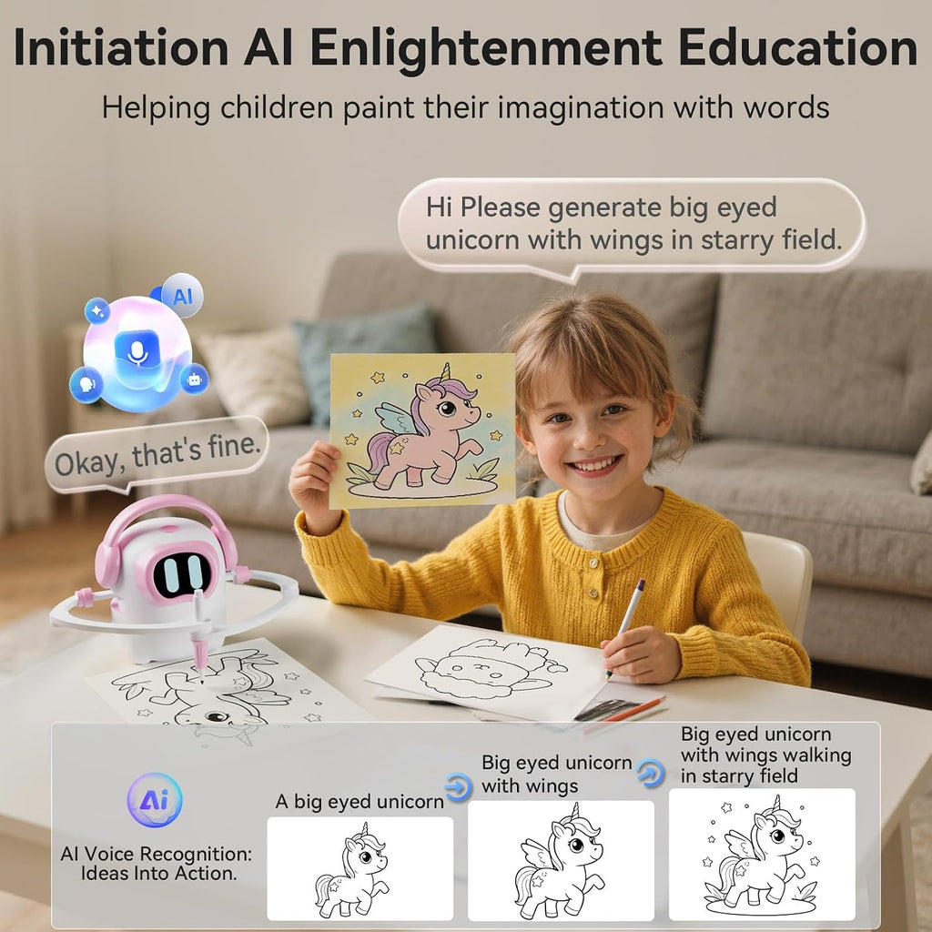 Robot de dibujo AI para niños, con aplicación, más de 10000 imágenes generadas por IA gratis, juguetes educativos de aprendizaje para niños y niñas de 3 a 8 años, juguete de pintura ilustrada con IA