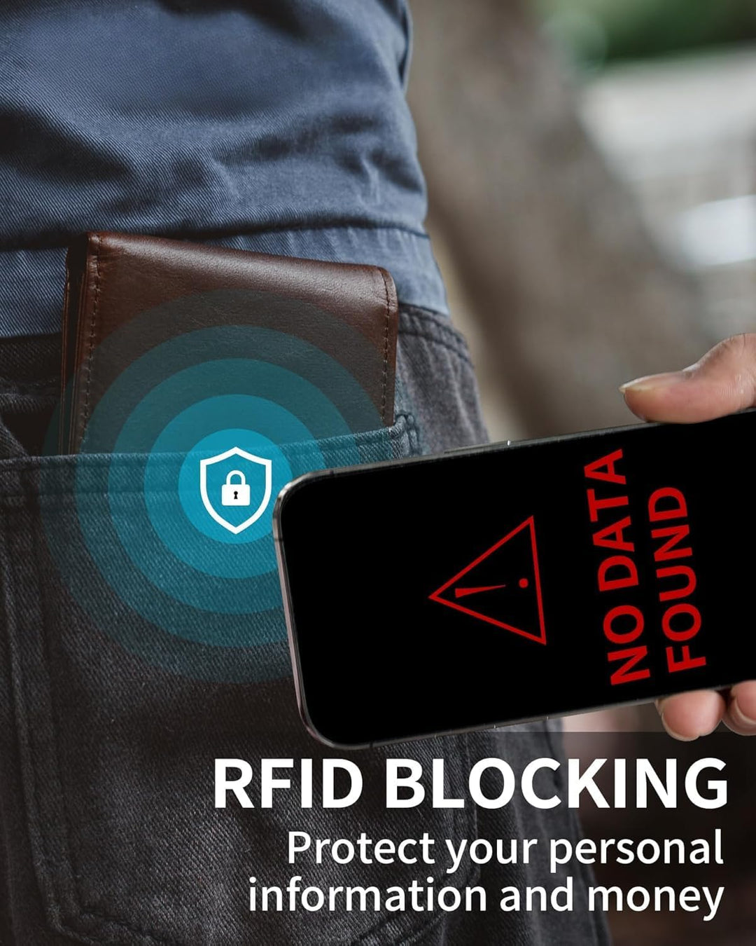 Plinvo Cartera plegable de cuero genuino para hombre con bloqueo RF...