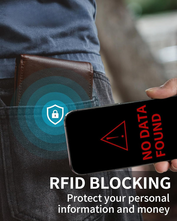 Plinvo Cartera plegable de cuero genuino para hombre con bloqueo RF...