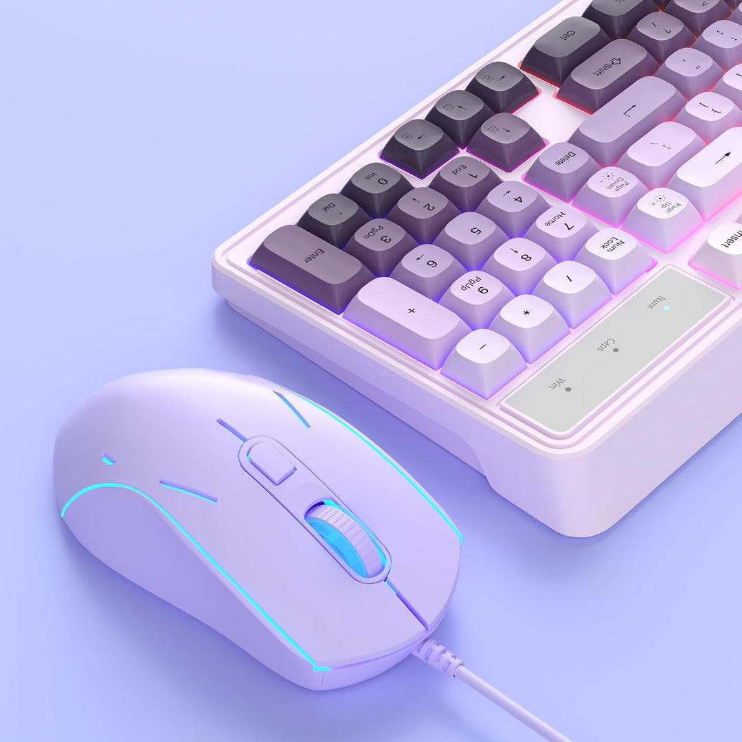 MageGee MageGee GK980 - Combo de teclado y mouse cremosos color mor...