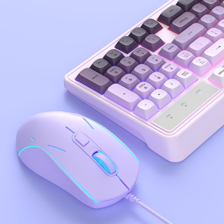 MageGee MageGee GK980 - Combo de teclado y mouse cremosos color mor...