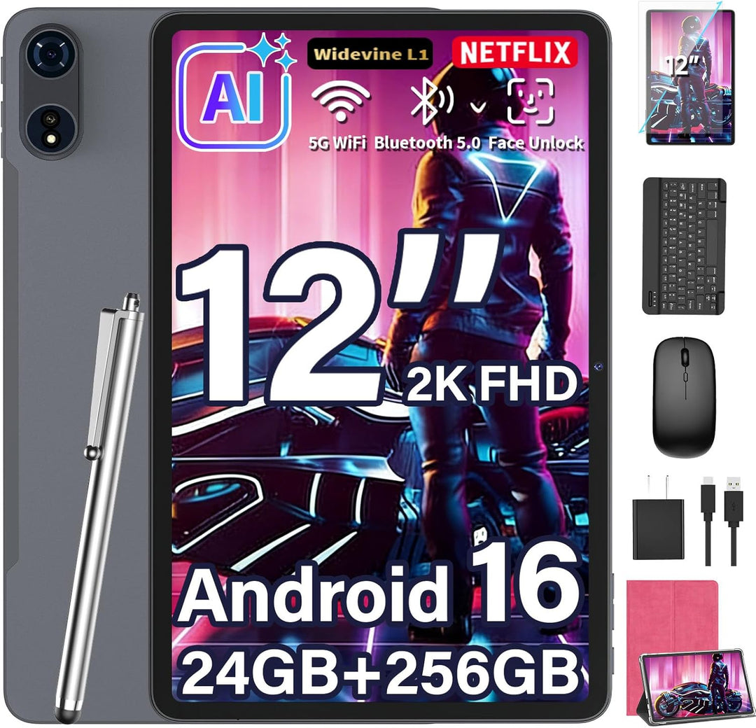 Tableta mejorada de 12 pulgadas, tableta Android 16 con paquete de...