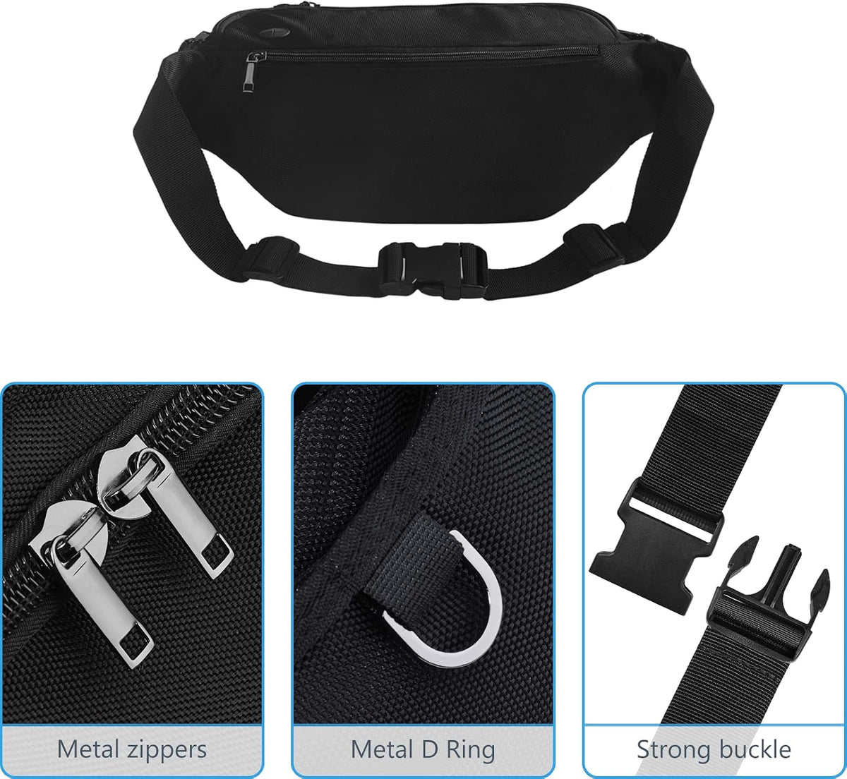 Riñonera deportiva para hombres y mujeres, riñonera al aire libre con 6 bolsillos con cremallera, bolsa de gran capacidad con cinturón ajustable para viajes, senderismo, ciclismo, entrenamiento,
