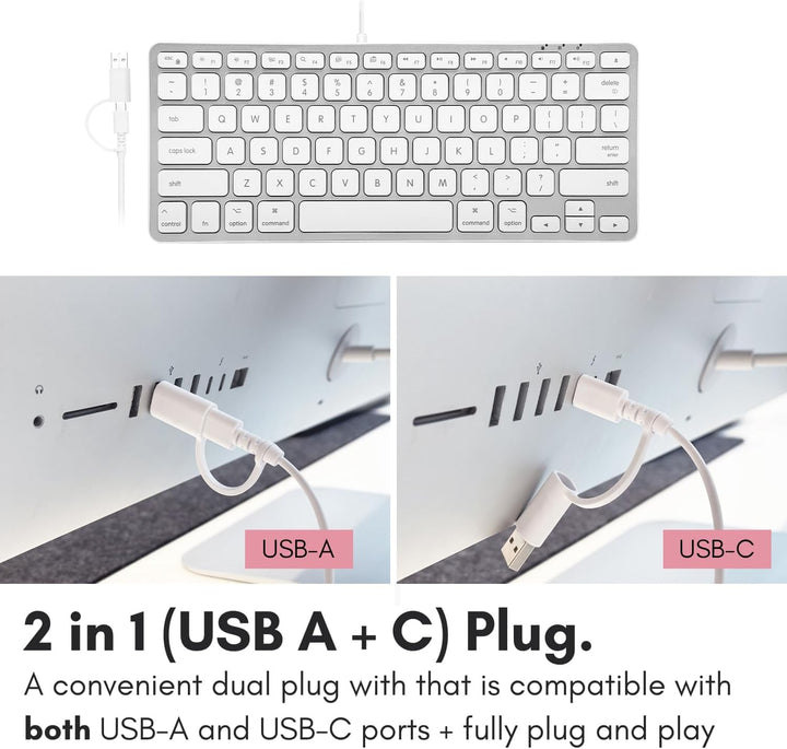Macally Teclado pequeño para Mac con concentrador USB (3 puertos) -...