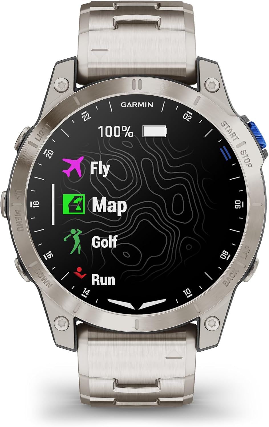 Garmin D2™ Mach 1, reloj inteligente aviador con pantalla táctil con mapa móvil GPS, tiempo de aviación, características de salud y bienestar y más, pulsera de titanio ventilada