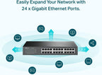 TP-Link - Switch Gigabit de 24 puertos, fácil gestión inteligente, fácil instalación, escritorio/montaje en rack, metal resistente con puertos blindados, compatible con QoS, Vlan, IGMP y agregación de