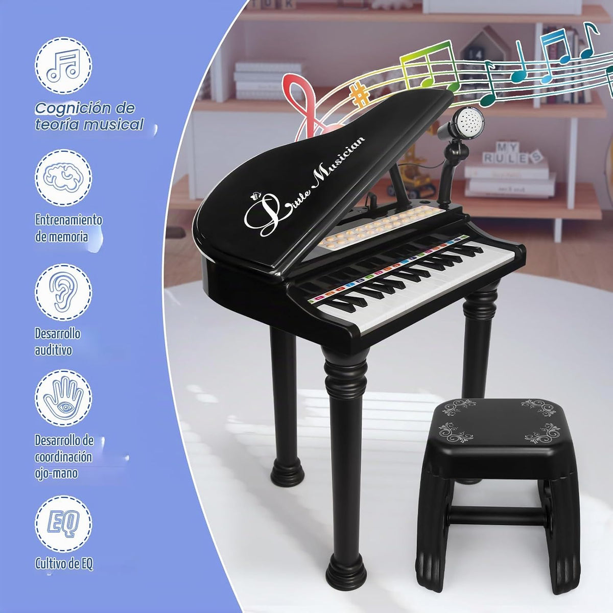 Love&Mini - Piano/teclado de juguete de 31 teclas para niños de 3, 4, 5 años – Instrumentos musical electrónico con taburete para bebé como regalo de cumpleaños