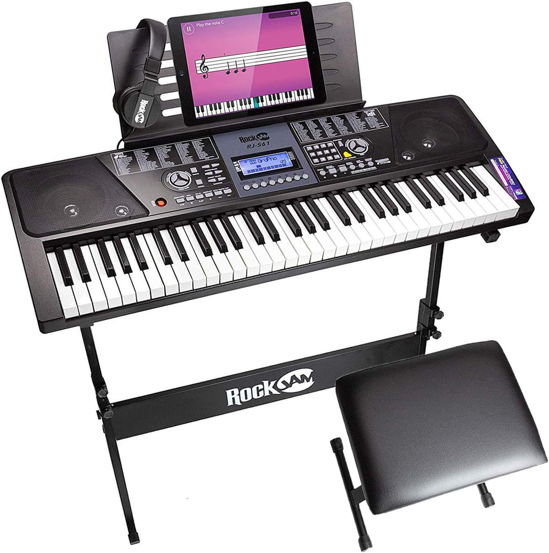 Teclado electrónico RockJam de 61 teclas superkit con soporte, tabu...