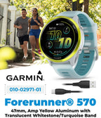 Garmin Forerunner 570 47mm Reloj inteligente avanzado para correr y triatlón con GPS AMOLED Pantalla de visualización y recuperación de entrenamiento Amplio Amarillo de aluminio con banda de piedra