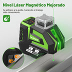 Huepar Láser de línea cruzada verde autonivelante de nivel láser con 2 puntos de plomada herramienta láser - Línea horizontal de 360° más láser de nivel vertical de 140° con puntos arriba y abajo - Soporte recargable y magnético 7211CG