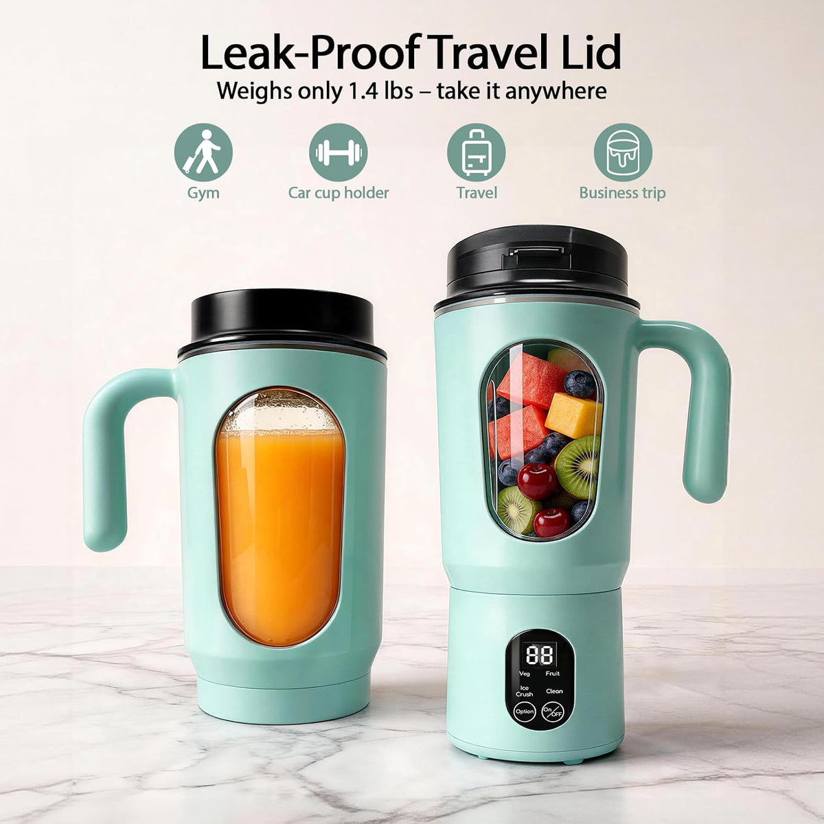 Batidora portátil para batidos, 580ML USB-C recargable Juicer Cup (verde)