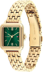 Tommy Hilfiger - Reloj de cuarzo para mujer, mini 24mm, caja de acero inoxidable en forma de tanque, números romanos, brazalete de eslabones, estilo casual de vestir - Regalo para ella