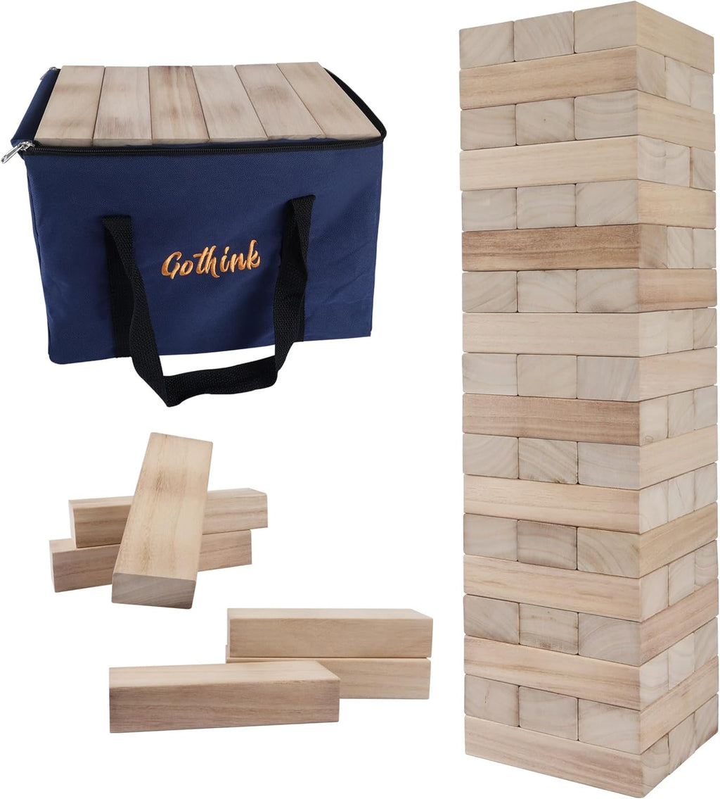 Giant Tumble Tower Game, Large Tumbling Tower Stacking a Over 4 FT 54pcs Wooden Jumbo Blocks para Outside Yard Games con Carry Case Timber Stacking Game Night Toy Gift para Kids Adults Family