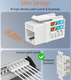 Rapink Soporte de conector Keystone RJ45 Cat6 10G, conectores Keystone UTP 100 unidades para placa de pared y panel de conexiones, Rj45 Keystone 90 grados color blanco para cableado Cat6, Cat5e, Cat5