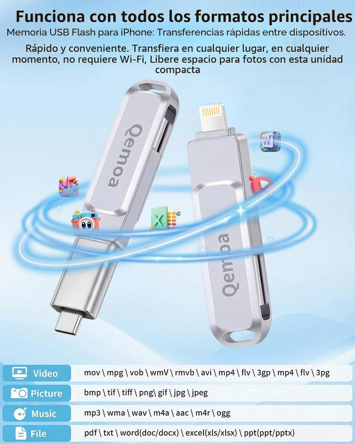 Memoria USB de 512 GB con certificación MFi para iPhone, almacenami...