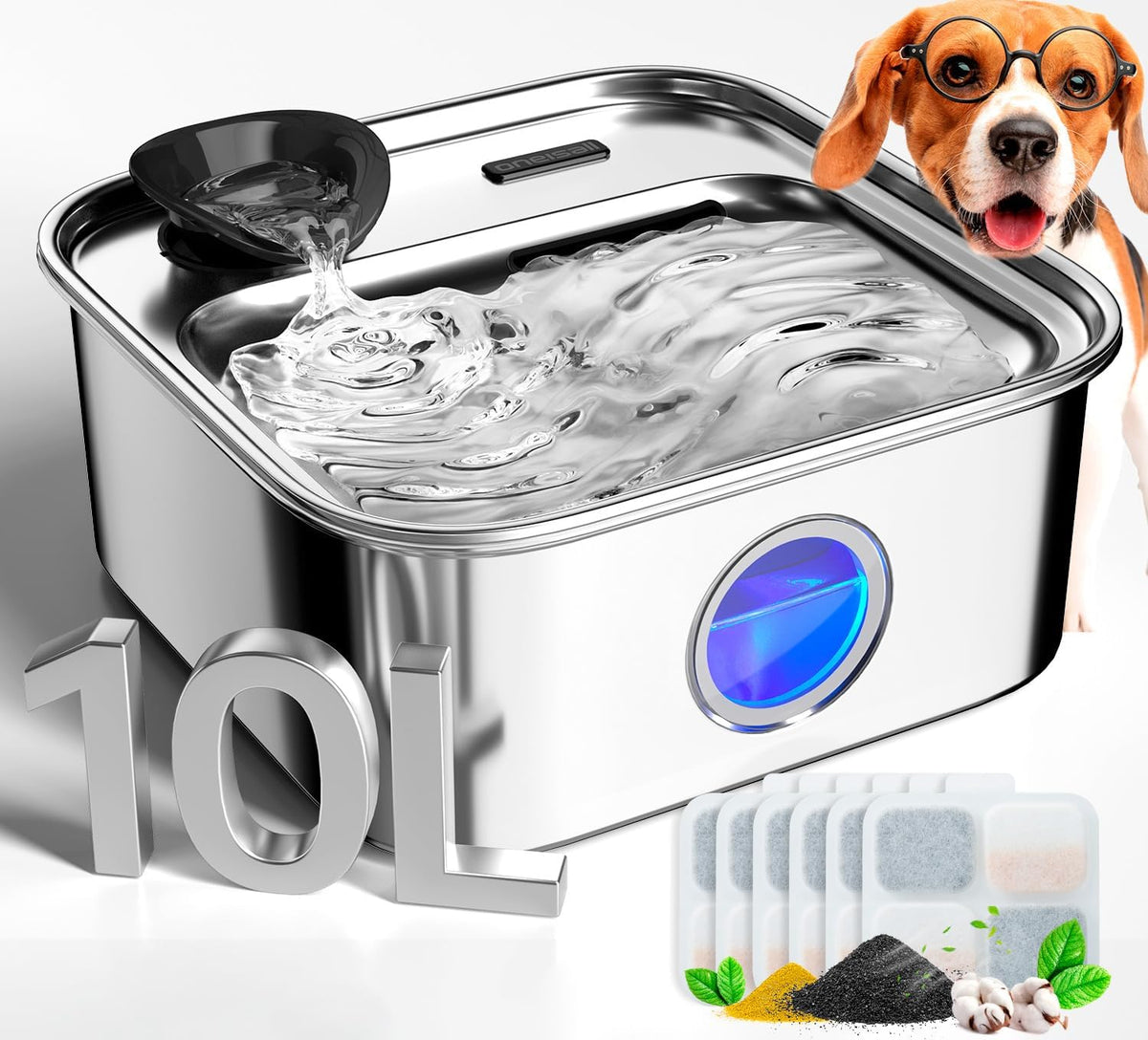 oneisall Fuente de agua para perros de 10L/2.6 galones para perros grandes