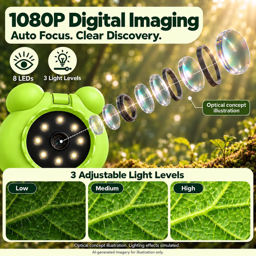 Microscopio para Niños de 2'' con Autoenfoque, 4K con Doble Lente, Microscópico de Mano para Niños