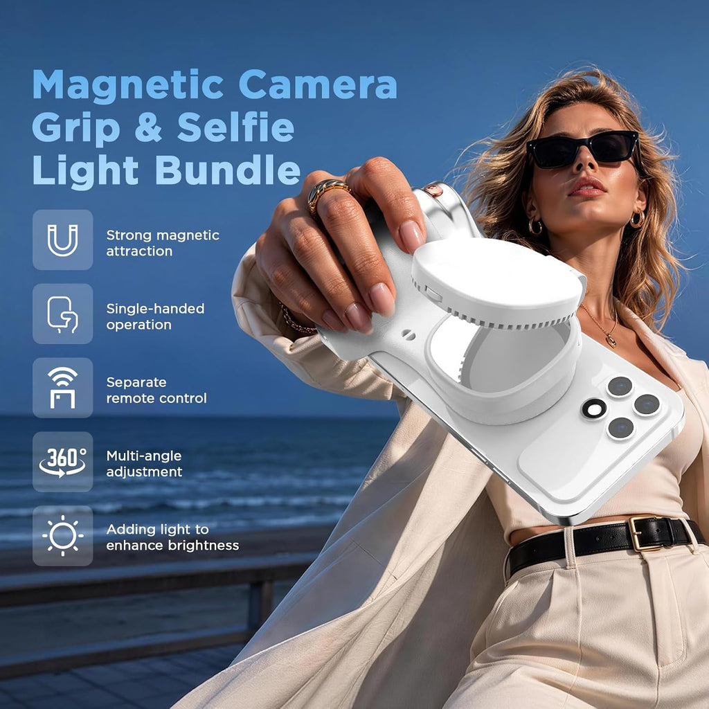 Agarre magnético para cámara y paquete de luz para selfie, control remoto