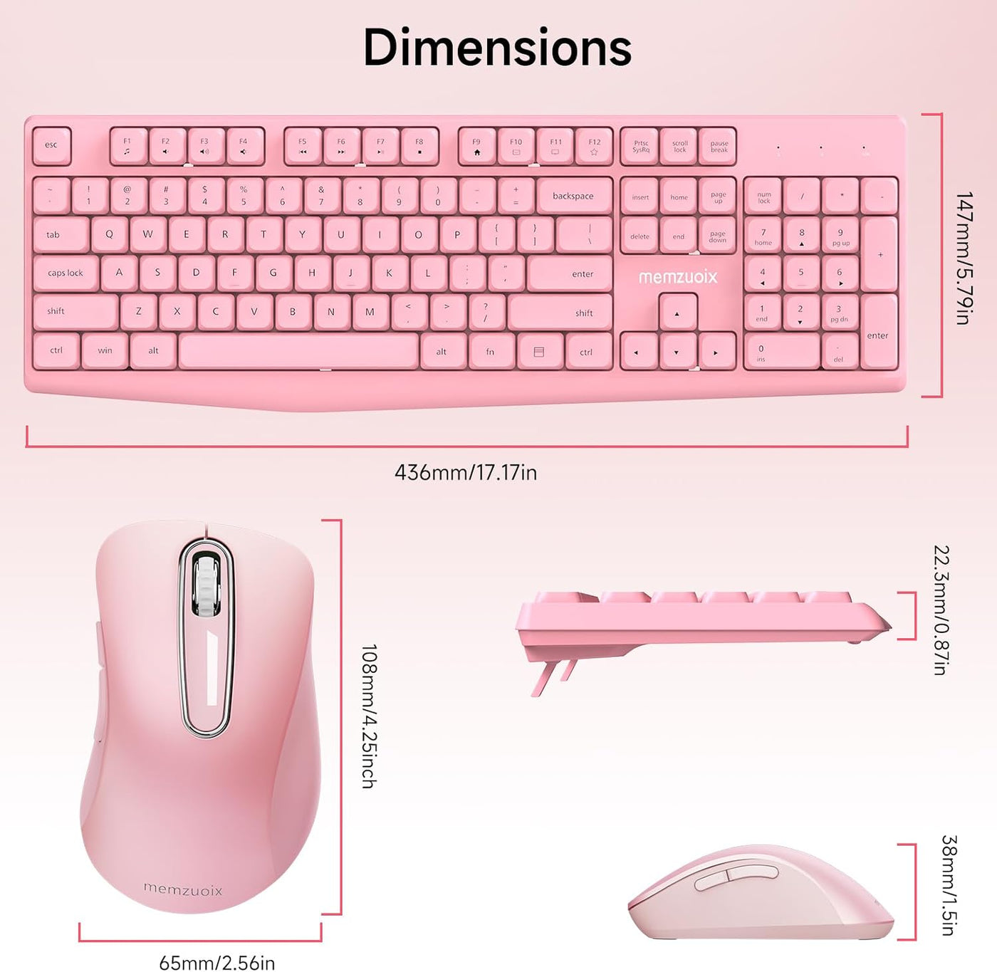 memzuoix Combo de teclado y mouse inalámbricos, juego ergonómico de...