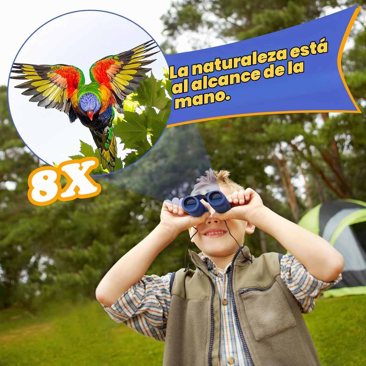 Binoculares reales para niños. Regalos para niños de 3 a 12 años. Niños o niñas. Binoculares compactos de juguete de 8x21 con óptica de alta resolución para observación de aves, viajes, acampada