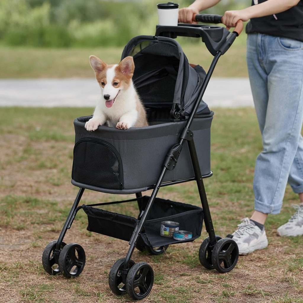 Zoosky Cochecito para mascotas 3 en 1 con transportador extraíble, cochecito plegable para perros y gatos pequeños/medianos, impermeable, todo terreno, con parasoles, asiento de coche