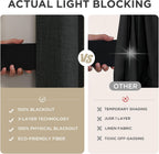 Joydeco - Cortinas 100 % opacas para dormitorio, cortinas de lino natural, cortinas de bloqueo de luz con aislamiento térmico, bolsillo para barra y pestaña trasera, oscurecimiento de privacidad