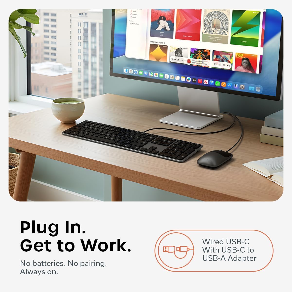 Satechi Combo de teclado y mouse con cable, Slim CLX3 con conectivi...